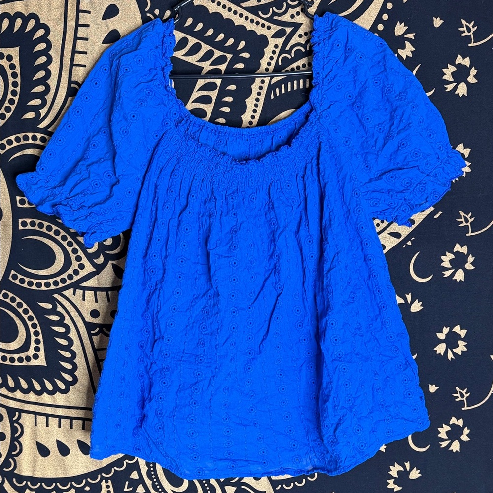 Blue Eyelet Women's Top